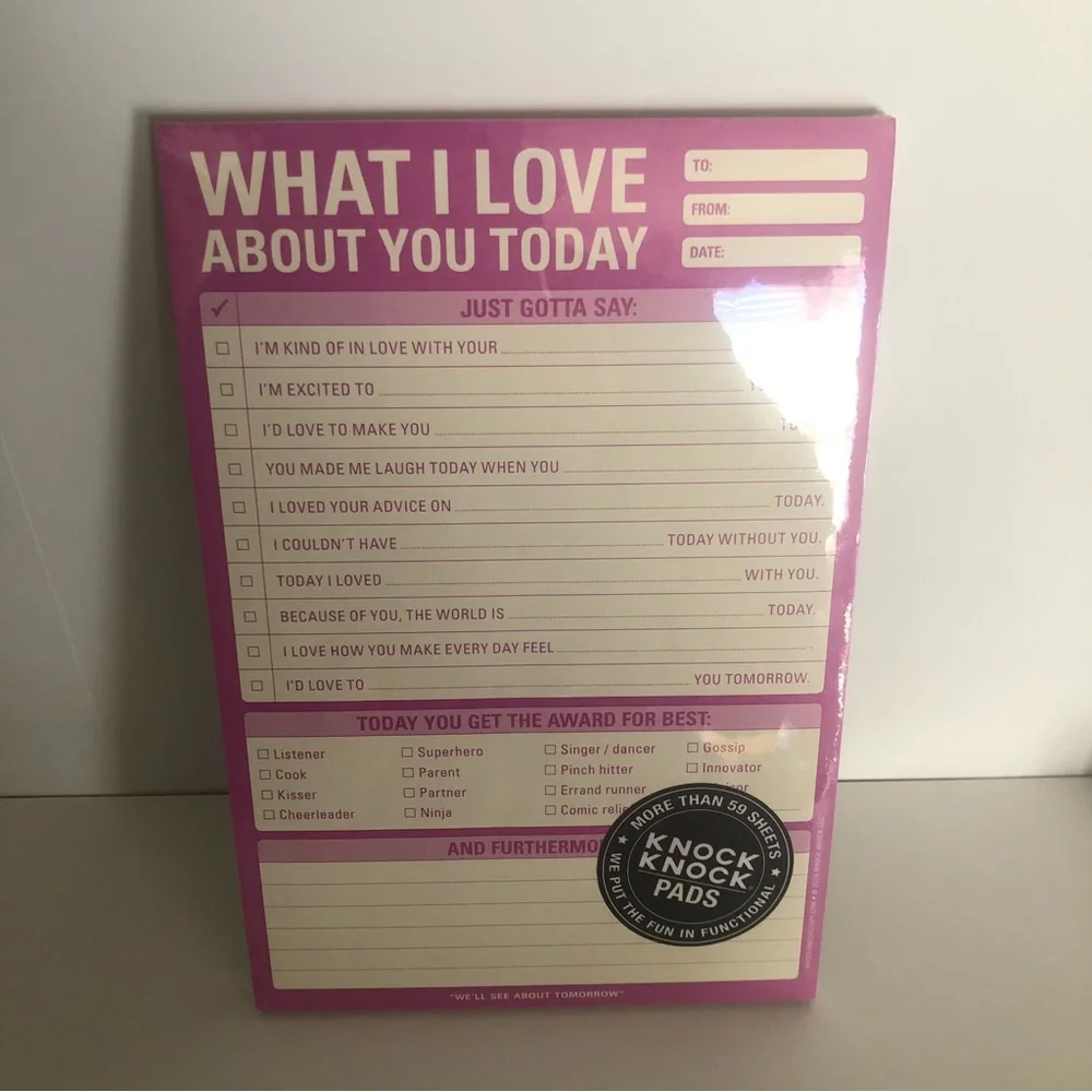 NEW✨ What I Love About You Today Notepad Sheets Knock Knock Note Prompt Pad